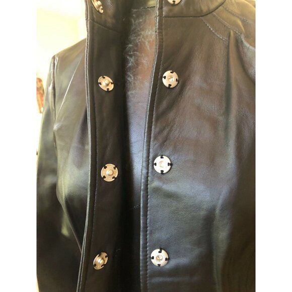 I.E. Women's Black Leather Jacket Snap Buttons Slim Cropped Size PM - Picture 3 of 8